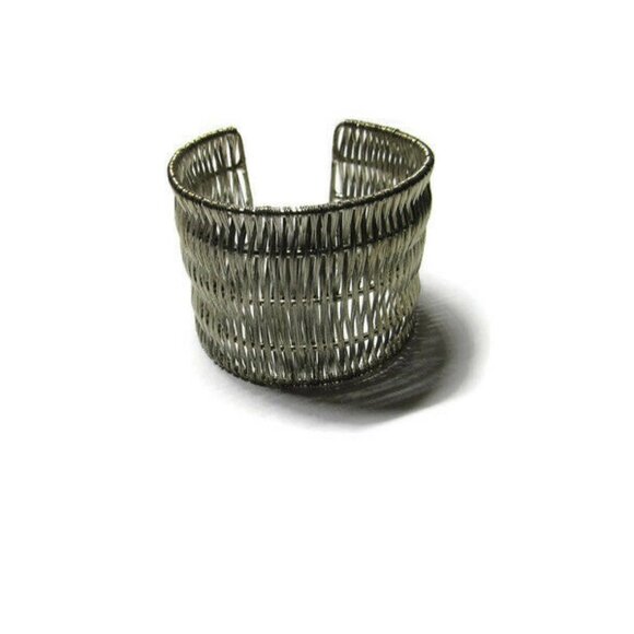 Cuff Bracelet Wide Statement Silver-tone Metal Bas - Picture 2 of 5